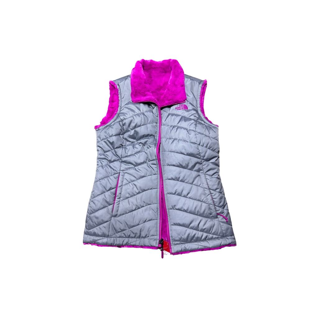 North face S relaxed fit grey bright pink reversible vest nwt perfect